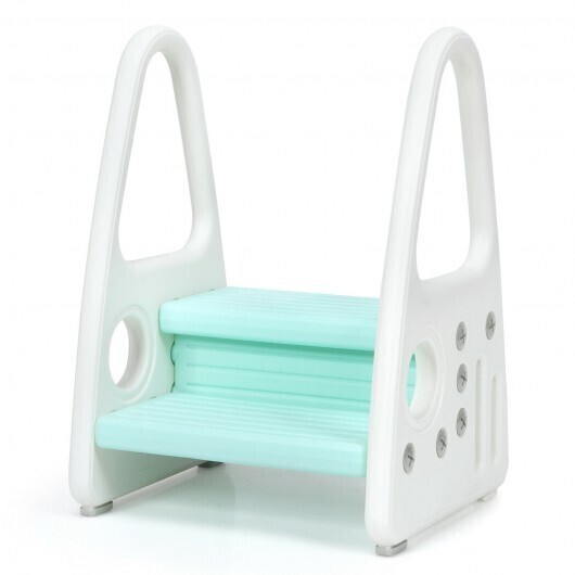 Kids Step Stool Learning Helper with Armrest for Kitchen Toilet Potty Training-Blue - Color: Blue