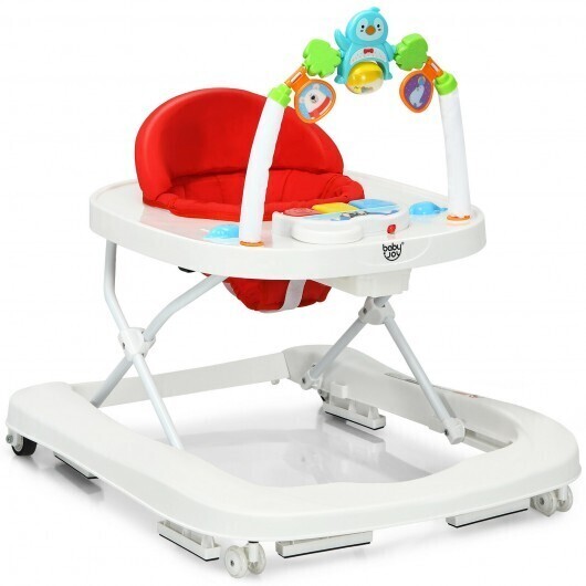 2-in-1 Foldable Baby Walker with Adjustable Heights-Red - Color: Red