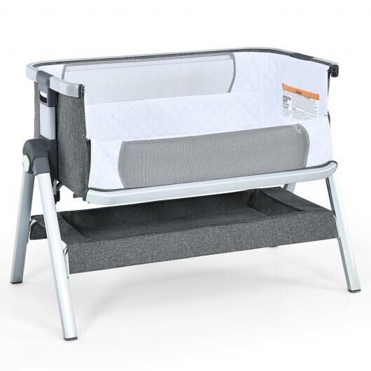 Baby Bassinet Bedside Sleeper with Storage Basket and Wheel for Newborn-Gray - Color: Gray