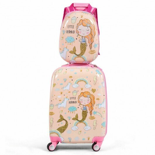 2PC Kids Luggage Set Rolling Suitcase & Backpack-Pink - Color: Pink