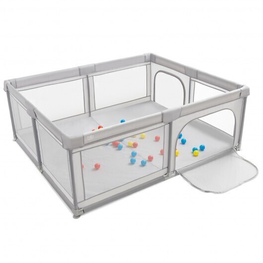 Large Baby Playpen Safety Kids Activity Center with 50 Ocean Balls-Gray - Color: Gray