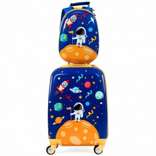 2PC Kids Luggage Set Rolling Suitcase & Backpack-Navy - Color: Navy