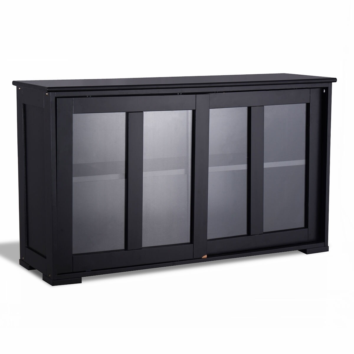 Kitchen Storage Cabinet with Glass Sliding Door - Color: Black