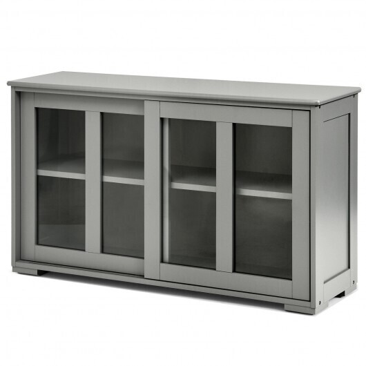 Sideboard Buffet Cupboard Storage Cabinet with Sliding Door-Gray - Color: Gray