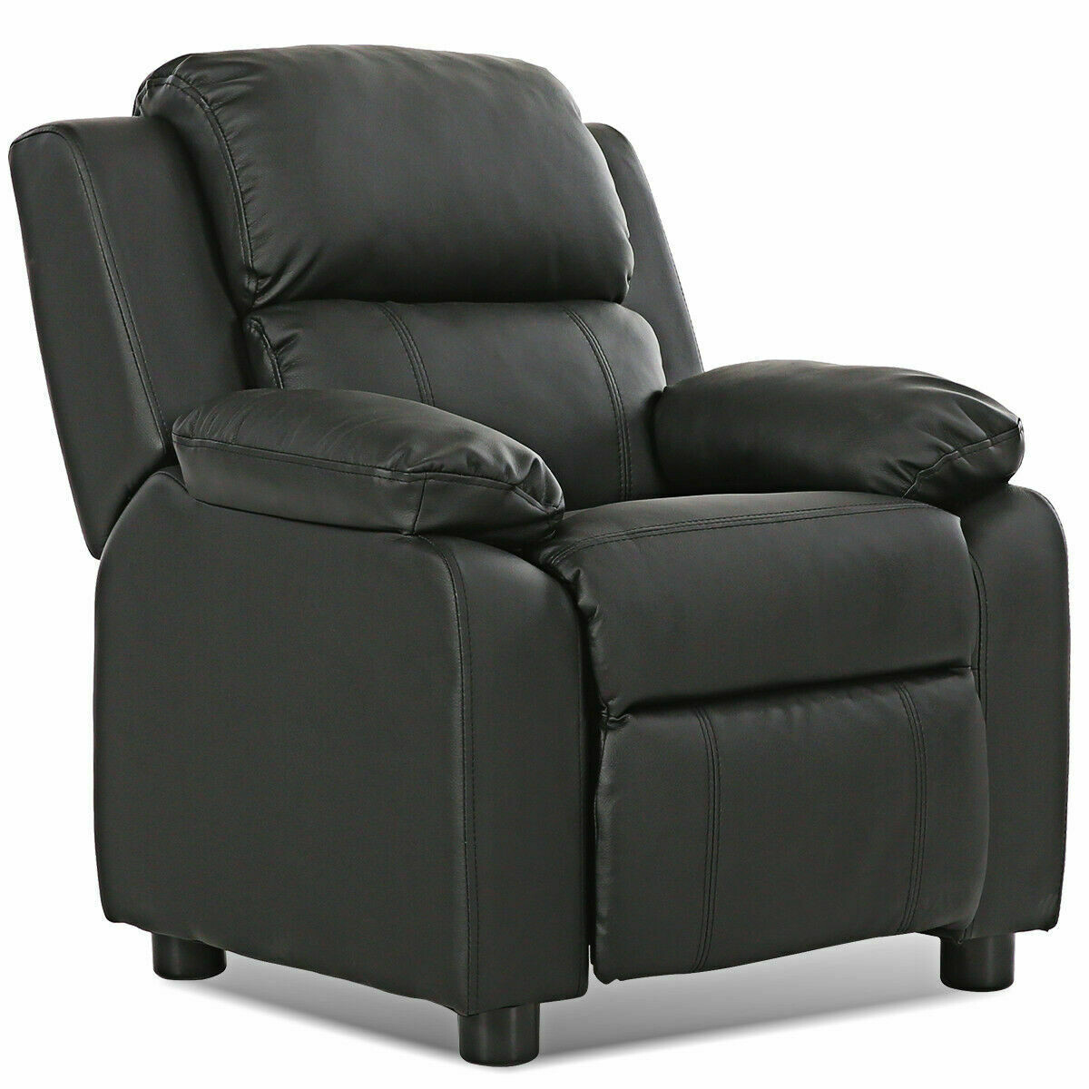 Kids Deluxe Headrest  Recliner Sofa Chair with Storage Arms-Black - Color: Black