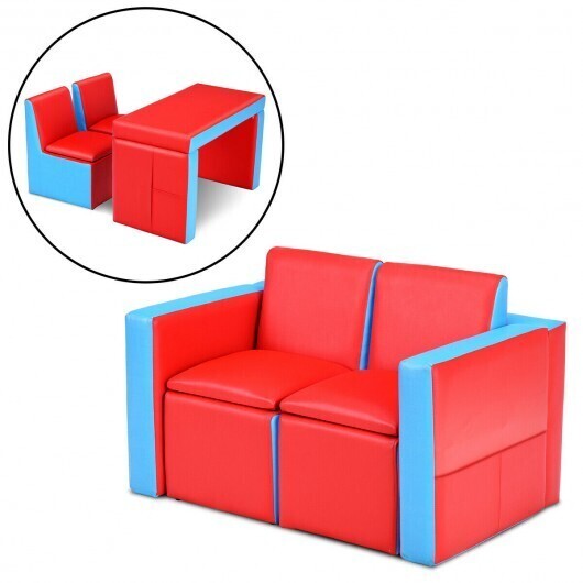 Multi-functional Kids Sofa Table Chair Set - Color: Red