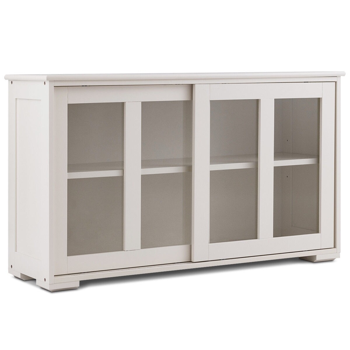 Sideboard Buffet Cupboard Storage Cabinet with Sliding Door-Cream White - Color: White