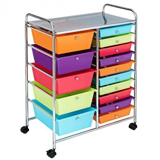15-Drawer Utility Rolling Organizer Cart Multi-Use Storage-Deep Multicolor - Color: Multicolor