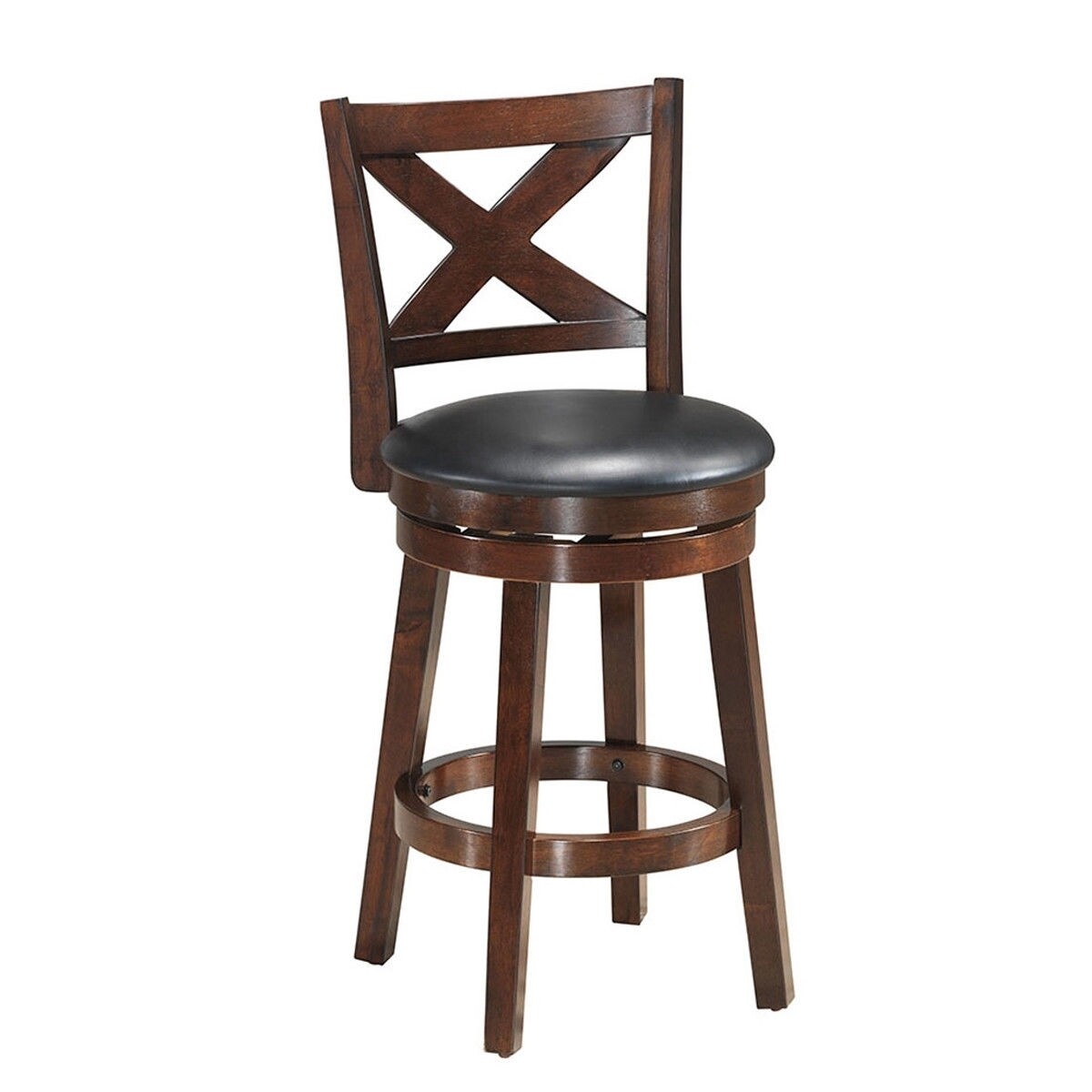 Swivel X-back Upholstered Counter Height Bar Stool with PVC Cushioned Seat-24 Inch - Size: 24 inches