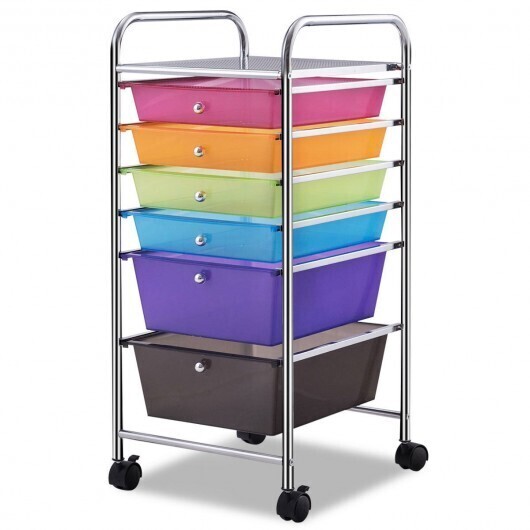 6 Drawers Rolling Storage Cart Organizer-Transparent Multicolor - Color: Transparent Multicolor