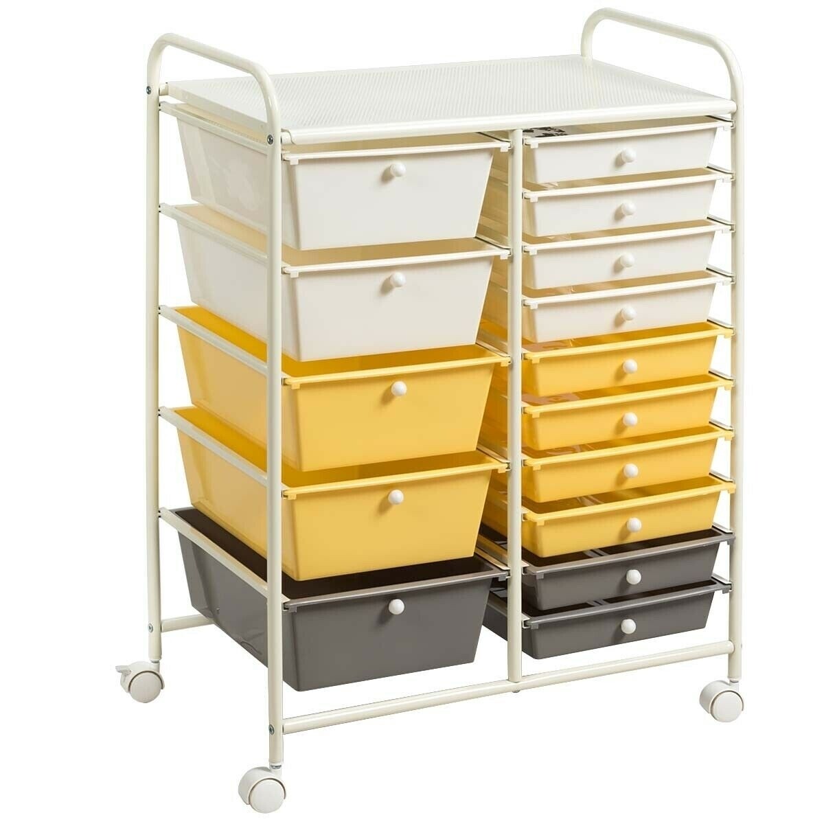 15-Drawer Storage Rolling Organizer Cart-Yellow - Color: Yellow