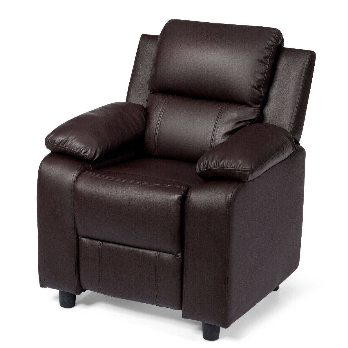 Deluxe Kids Armchair Recliner Headrest Sofa w/ Storage Arms-Brown - Color: Brown