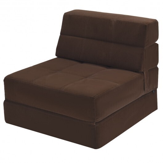 Tri-Fold Folding Chair Convertible Sleeper Bed - Color: Brown