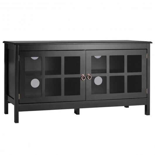 50 Inch Modern Wood Large TV Stand Entertainment Center for TV - Color: Black