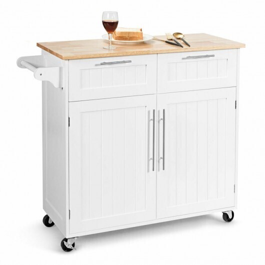 Heavy Duty Rolling Kitchen Cart with Tower Holder and Drawer-White - Color: White