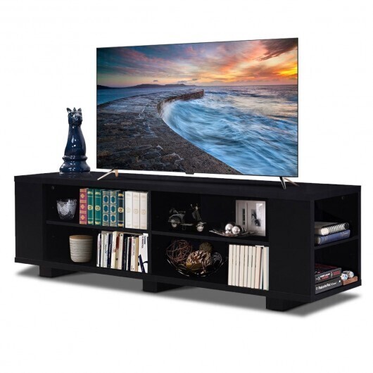 59 Inch Console Storage Entertainment Media Wood TV Stand-Black - Color: Black