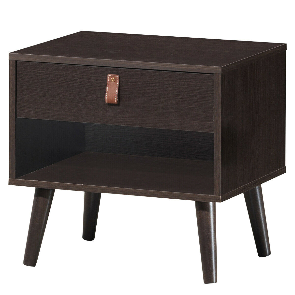 Nightstand Bedroom Table with Drawer Storage Shelf-Brown - Color: Brown