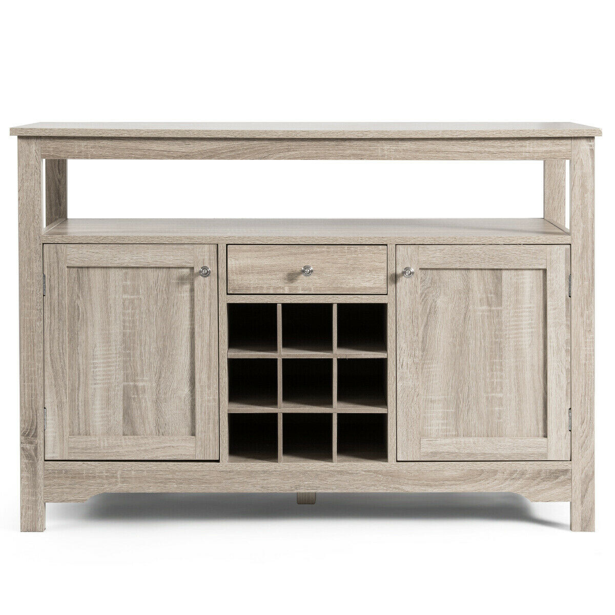 Server Buffet Sideboard With Wine Rack and Open Shelf-Gray - Color: Gray