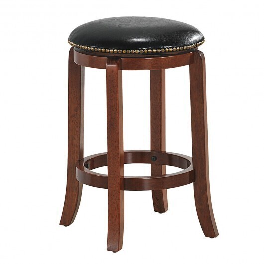 360 Degree Swivel Wooden Backless Bar Stool with Foot Rest and Cushioned Seat-24 inches - Size: 24 inches