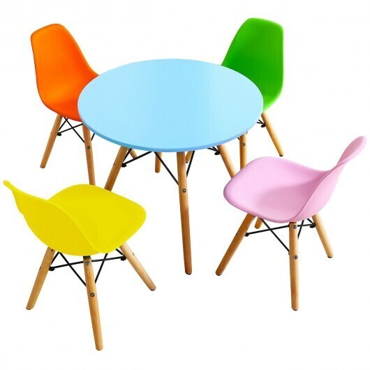 5 Pieces Kid's Colorful Set with 4 Armless Chairs - Color: Multicolor