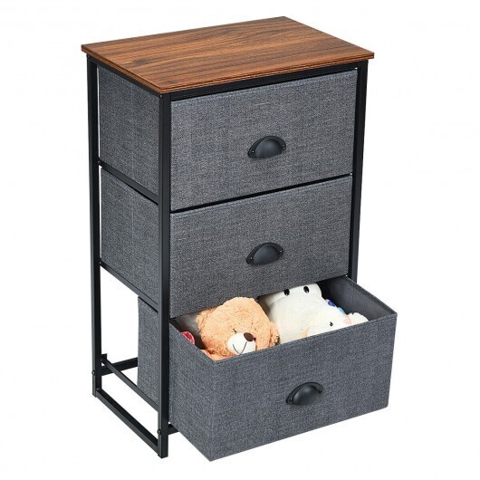 Nightstand Side Table Storage Tower Dresser Chest with 3 Drawers-Black - Color: Black