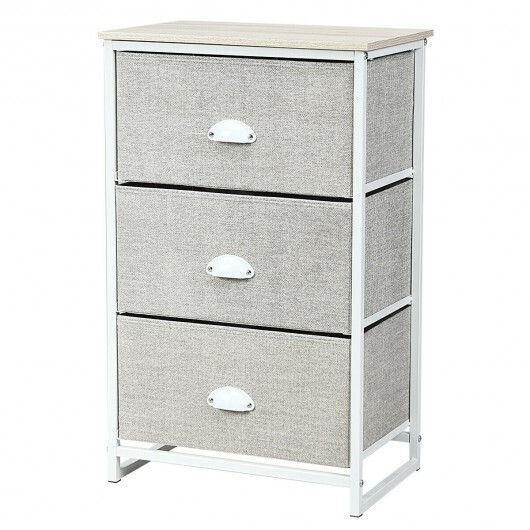 Nightstand Side Table Storage Tower Dresser Chest with 3 Drawers-Gray - Color: Gray