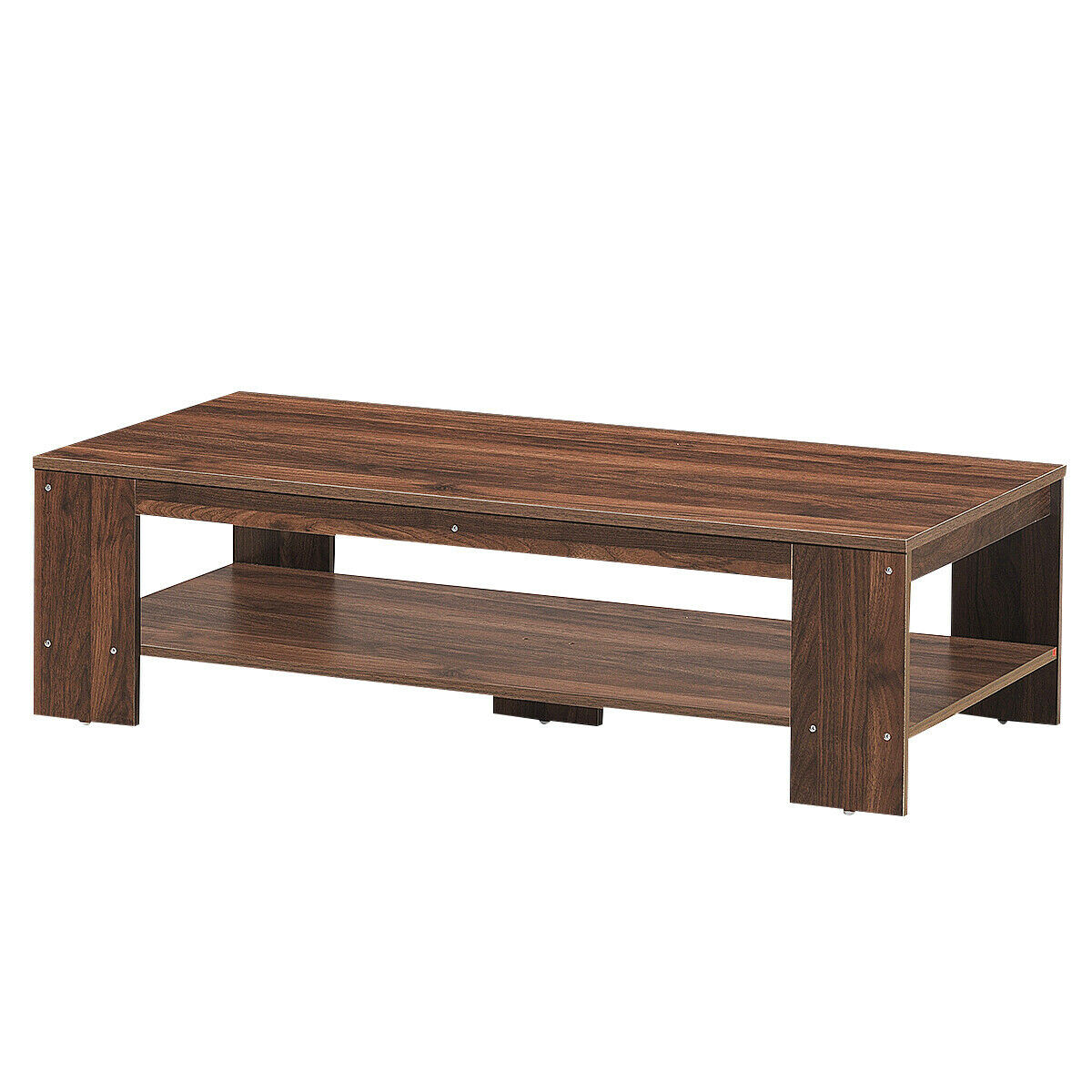 47 Inch 2-Tier Rectangular Coffee Table with Storage Shelf - Color: Walnut