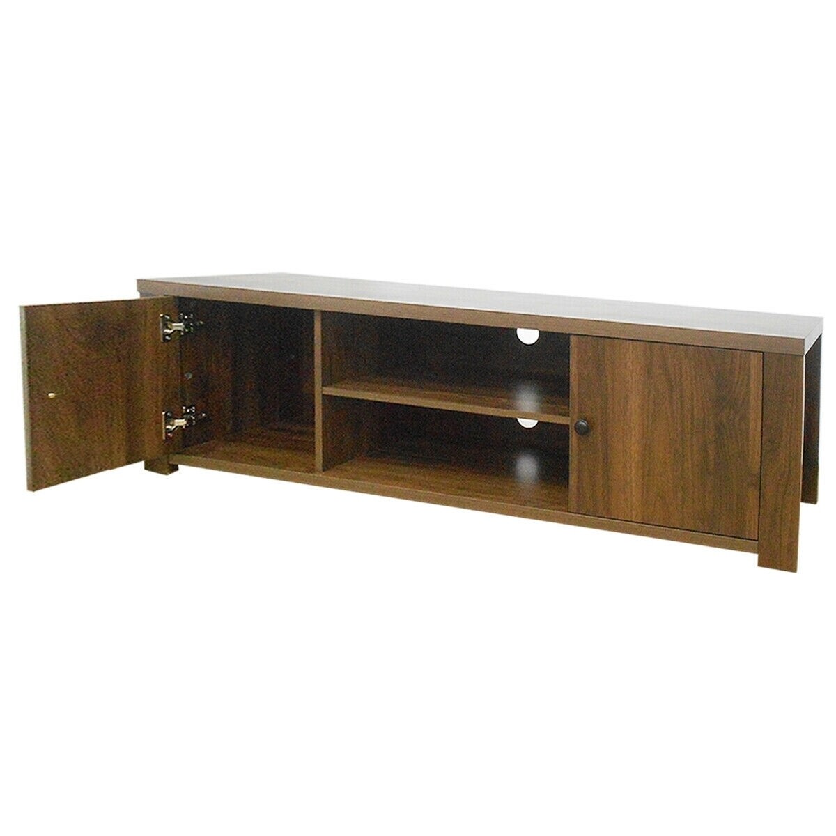 Classic Style TV Console Cabinet for 65-Inch TV with 2 Cable Management Holes - Color: Brown