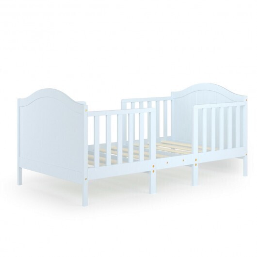 2-in-1 Classic Convertible Wooden Toddler Bed with 2 Side Guardrails for Extra Safety-White - Color: White