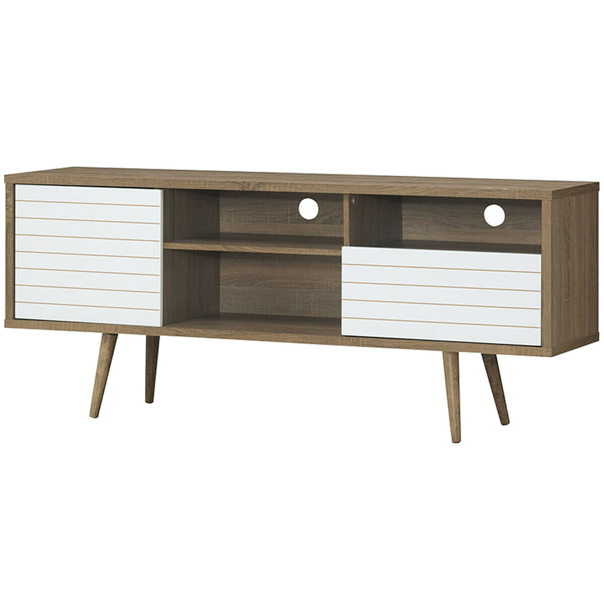 Mid-Century Modern TV Stand for TVs up to 65 Inch - Color: Walnut & White