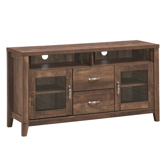 Wooden Retro TV Stand with Drawers and Tempered Glass Doors - Color: Walnut