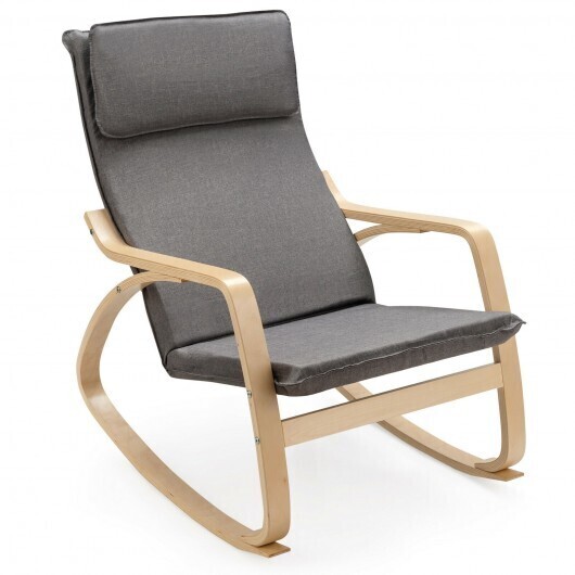 Stable Wooden Frame Leisure Rocking Chair with Removable Upholstered Cushion-Gray - Color: Gray