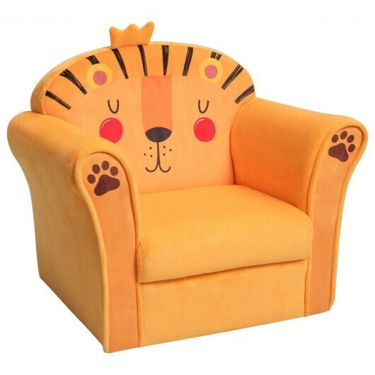 Kids Armrest Lion Upholstered Sofa - Color: Orange