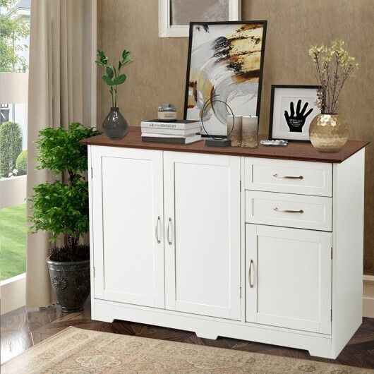 Buffet Storage Cabinet  Kitchen Sideboard with 2 Drawers - Color: White