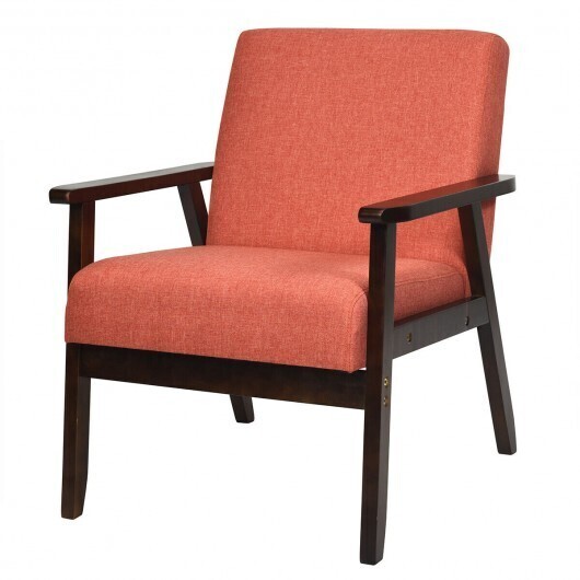 Solid Rubber Wood Fabric Accent Armchair-Orange - Color: Orange