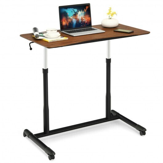 Height Adjustable Computer Desk Sit to Stand Rolling Notebook Table -Brown - Color: Brown