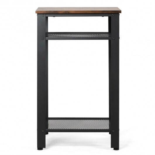 3-Tier Industrial End Table with Metal Mesh Storage Shelves
