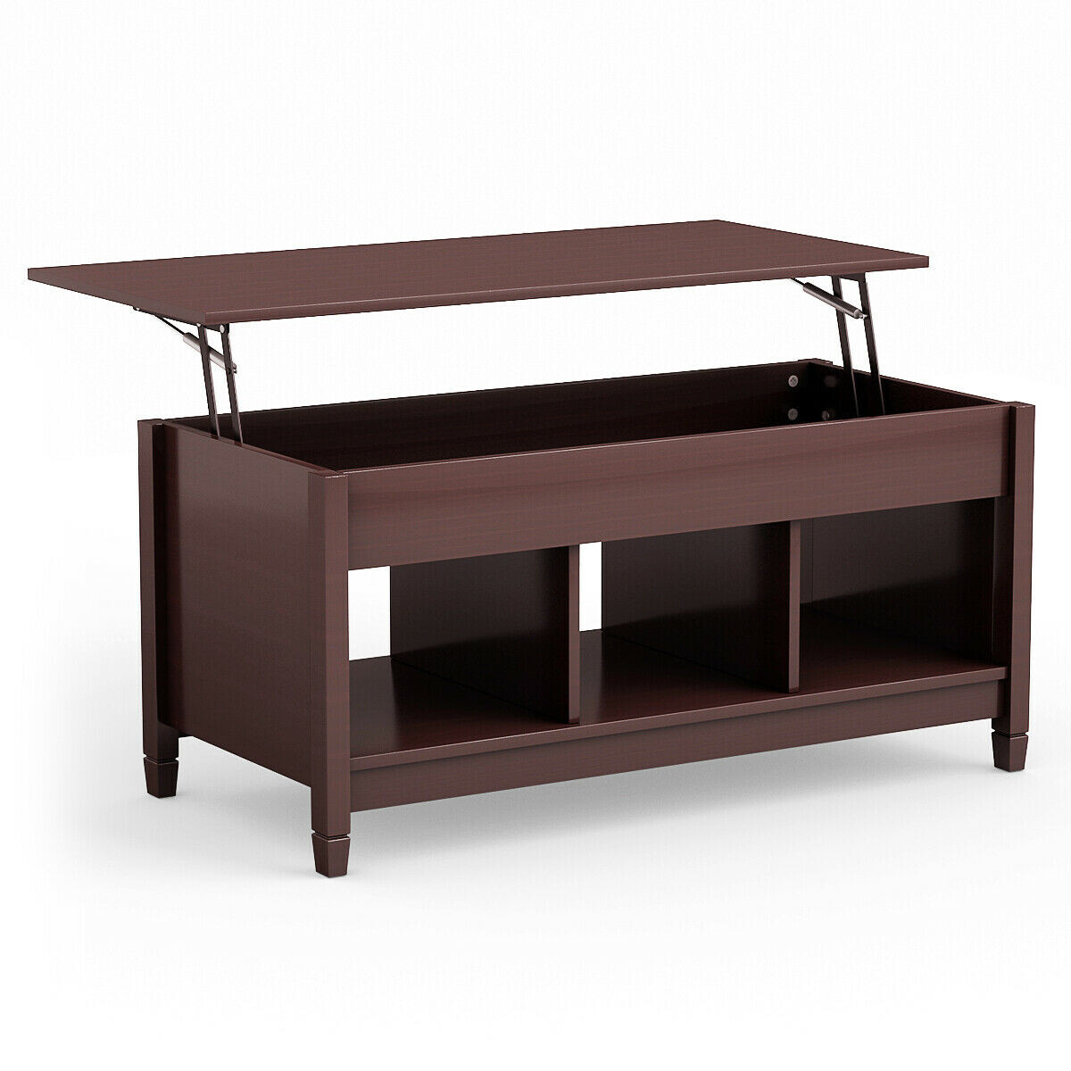 Lift Top Coffee Table with Hidden Storage Compartment-Coffee - Color: Coffee