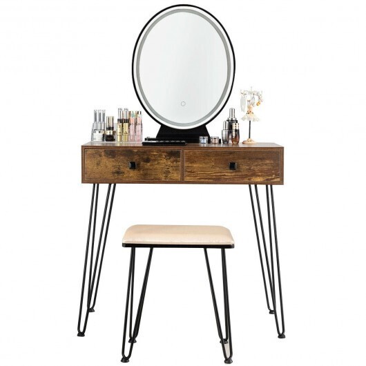 Industrial Makeup Dressing Table with 3 Lighting Modes-Blue - Color: Blue