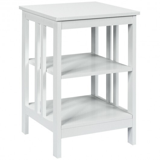 3-Tier Nightstand Sofa Side Table with Baffles and Round Corners-White - Color: White