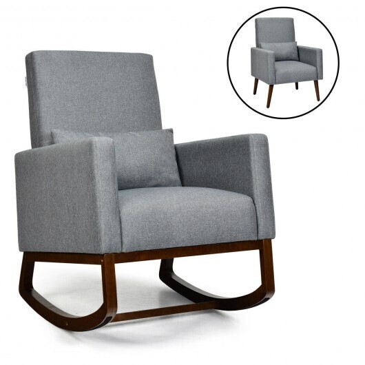 2-in-1 Fabric Upholstered Rocking Chair with Pillow-Gray - Color: Gray