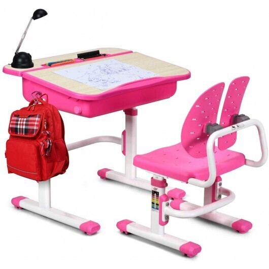 Kids Desk and Chair Set Children's Study Table Storage-Pink - Color: Pink