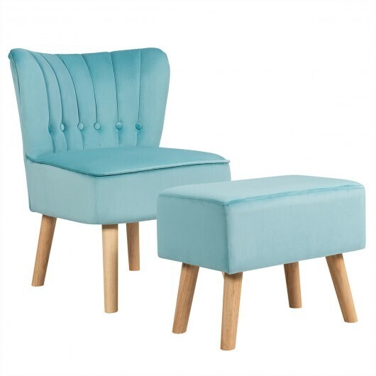 Modern Accent Chair Ottoman Set with Footstool-Turquoise - Color: Turquoise