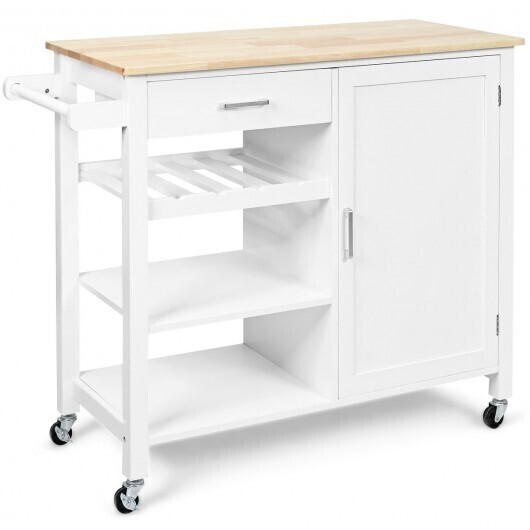 Kitchen Island Cart Rolling Serving Cart Wood Trolley-White - Color: White