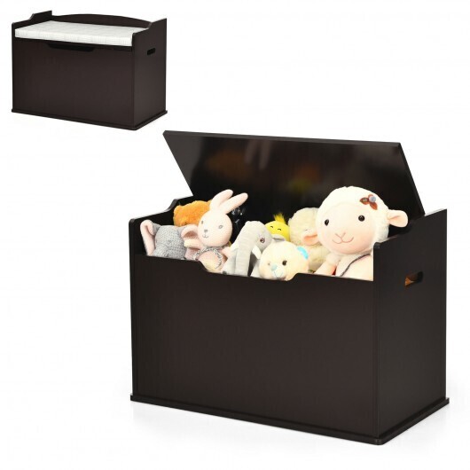 Kids Toy Wooden Flip-top Storage Box Chest Bench with Cushion Hinge-Brown - Color: Brown
