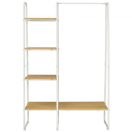 Clothes Rack Free Standing Storage Tower with Hanging Bar-Natural - Color: Natural