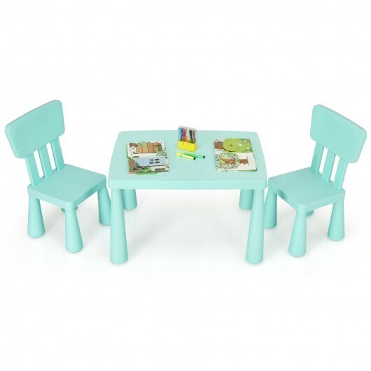 3 Pieces Toddler Multi Activity Play Dining Study Kids Table and Chair Set-Green - Color: Green