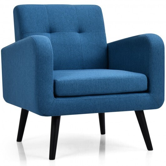 Modern Upholstered Comfy Accent Chair Single Sofa with Rubber Wood Legs-Navy - Color: Navy