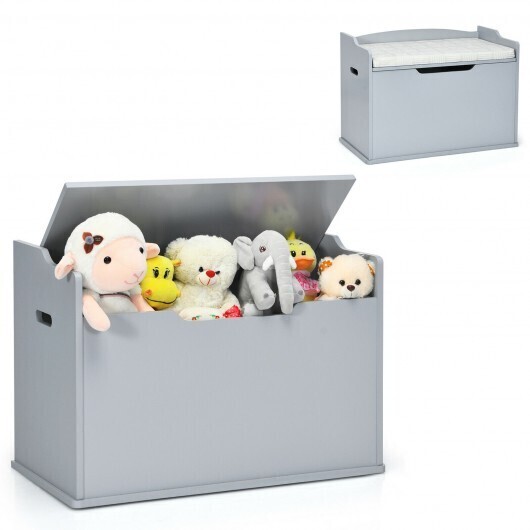 Kids Toy Wooden Flip-top Storage Box Chest Bench with Cushion Hinge-Gray - Color: Gray