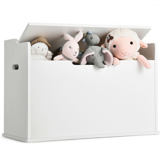 Kids Toy Wooden Flip-top Storage Box Chest Bench with Cushion Hinge-White - Color: White